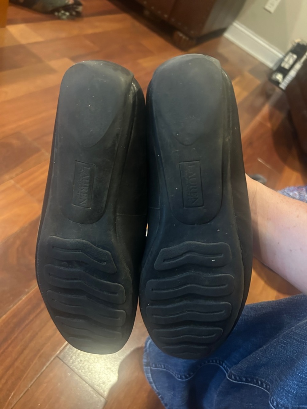 Lauren Ralph Lauren Black Leather Loafers silver hardware size 9.5 - Picture 3 of 6